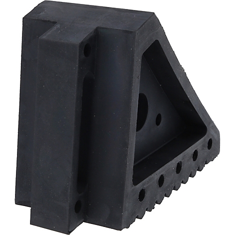 Schwarzer, keilförmiger Gummi- oder Kunststoffblock mit Löchern und einer gezahnten Unterseite.